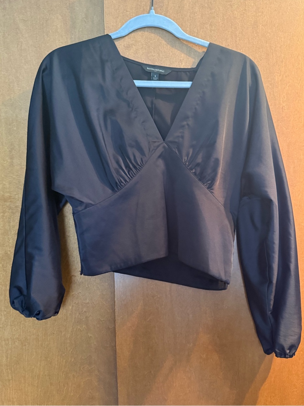 Banana Republic Black Satin V-Neck Cropped Blouse